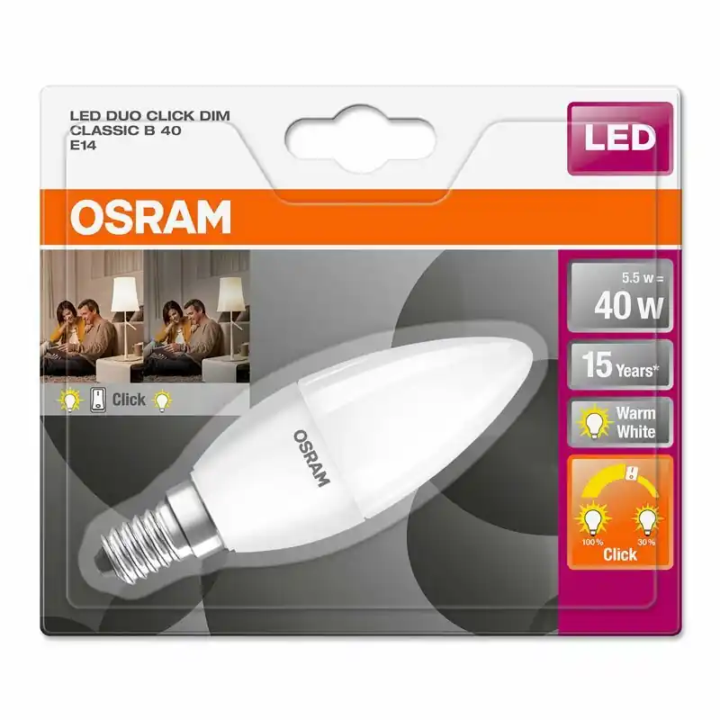 Osram LED Leuchtmittel Kerzenform 5,5W = 40W E14 matt Duo Click Dim DIMMBAR per Lichtschalter Sonderaktion