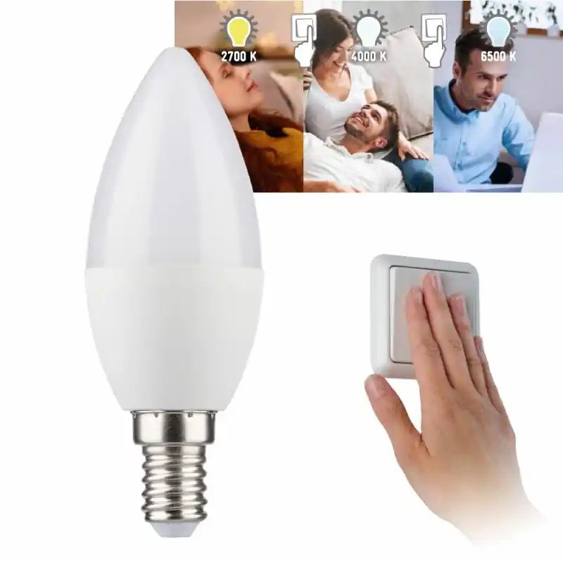 Markenprodukt Müller-Licht LED Leuchtmittel Kerze 5,5W = 40W E14 matt 470lm Switch Tone 2700K/4000K/6500K