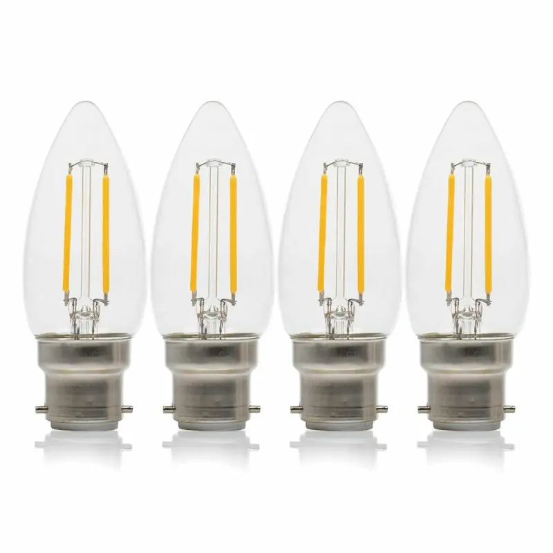 Markenprodukt 4 x XQ-lite LED Filament Leuchtmittel Kerzen 2W = 25W B22 klar 200lm warmweiß 2700K