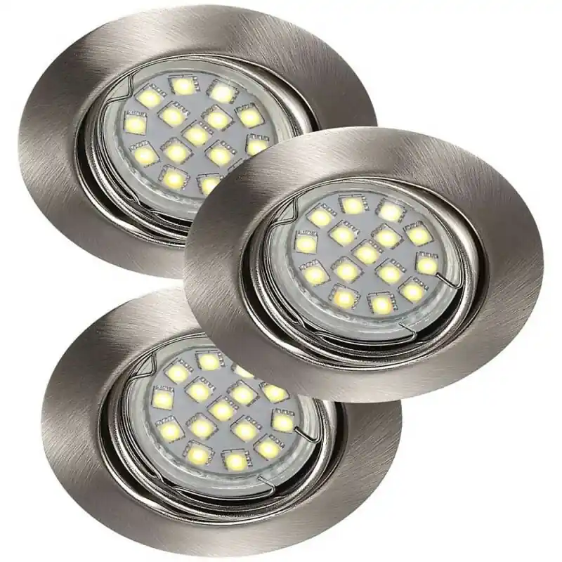 Kracherpreis 3 x Nordlux LED Einbauleuchten Triton Stahl gebürstet rund schwenkbar IP23 3 x 3W GU10 200lm warmweiß 2700K