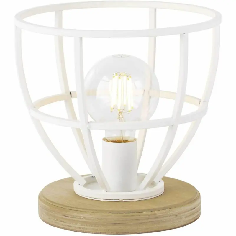 Brilliant Tischleuchte Matrix Wood Weiß Ø25cm max. 60W E27 ohne Leuchtmittel mit Schalter Sichere Zahlung