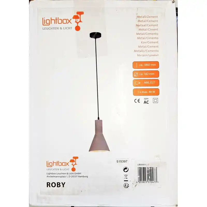 Sonderaktion Lightbox Pendelleuchte Roby Beton Grau max. 60W E27 ohne Leuchtmittel