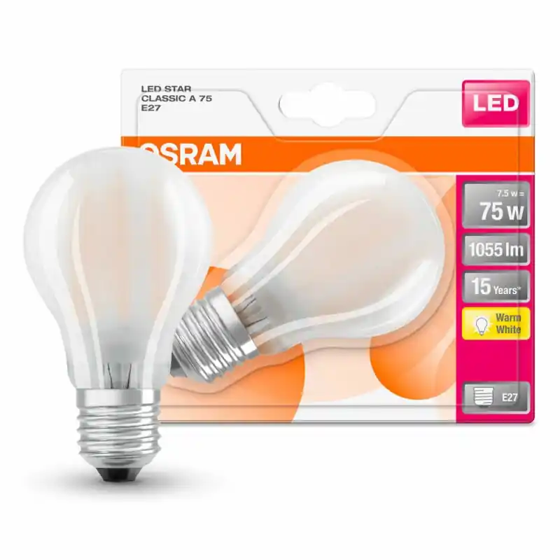 Osram LED Filament Leuchtmittel Birnenform 7,5W = 75W E27 Matt 1055lm FS warmweiß 2700K Finale Aktion