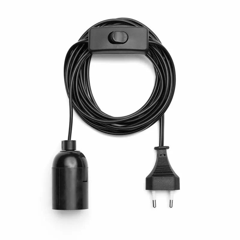 Kostenloser Versand Lampenfassung max. 60W E27 Schwarz 3,5m Kabel mit Stecker & Schalter