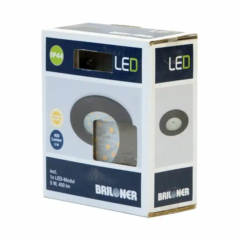 Solange Der Vorrat Reicht Briloner LED Einbauleuchte rund Eisengrau starr IP44 5W Modul 400lm warmweiß 3000K 110°
