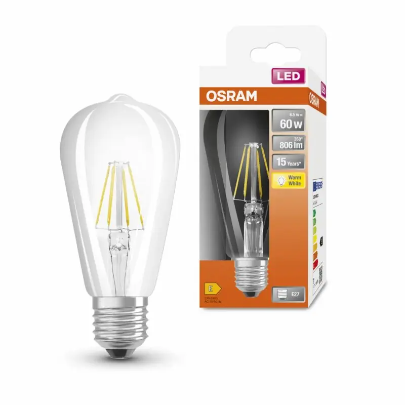 Neu Osram LED Filament Edison Leuchtmittel 7W = 60W E27 klar warmweiß 2700K