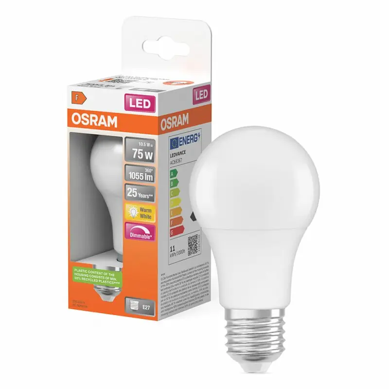 Kostenloser Versand Osram LED Leuchtmittel Superstar Birnenform A60 10,5W = 75W E27 matt 1055lm warmweiß 2700K DIMMBAR