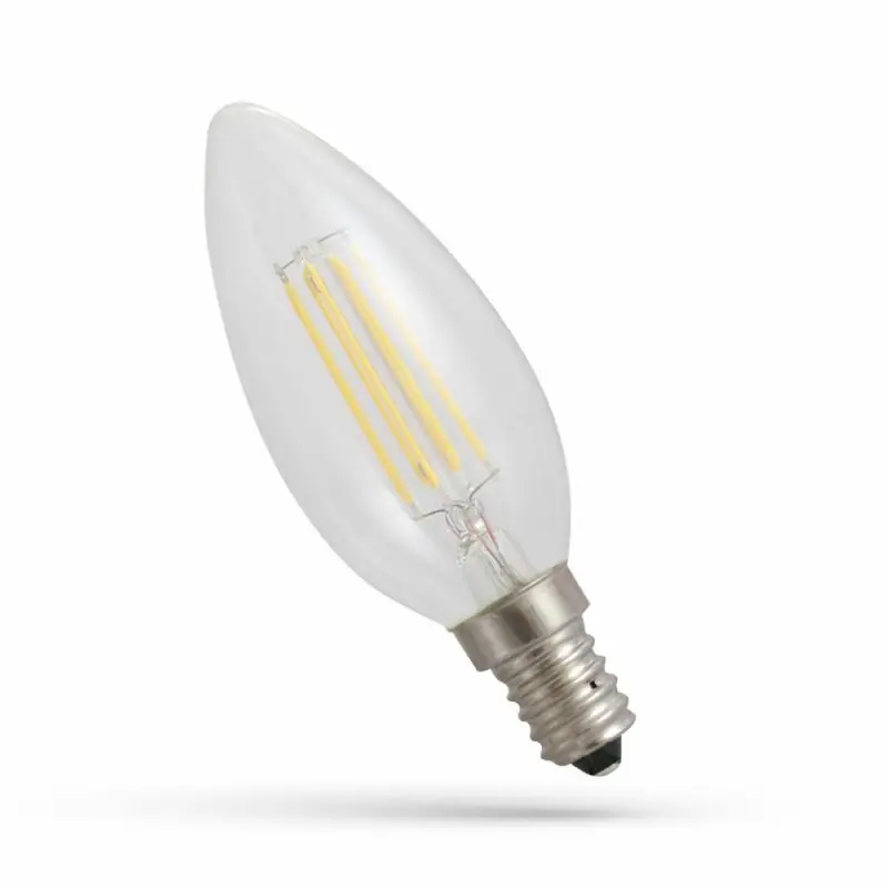 Zertifiziert Spectrum LED Filament Leuchtmittel Kerze 5,5W = 60W E14 klar 700lm warmweiß 2700K 300°