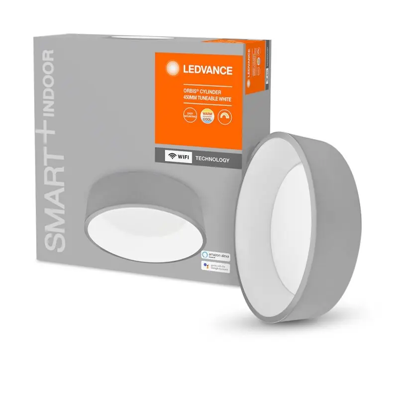 Kracherpreis Ledvance LED Smart+ Deckenleuchte Orbis Cylinder Grau Ø45cm 24W 2800lm TW 3000K-6500K Dimmbar App Google Alexa WiFi