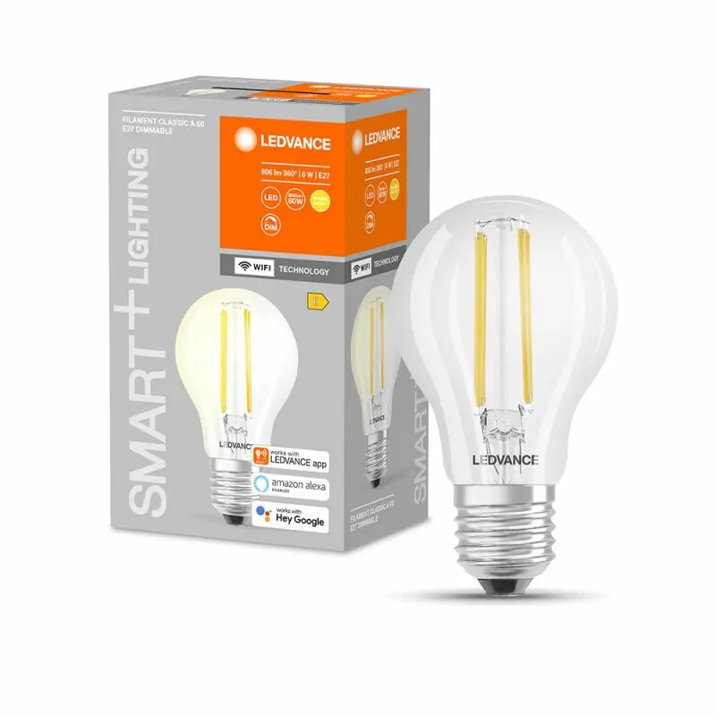 Ledvance LED Smart+ Filament Birne A60 6W = 60W E27 klar 806lm warmweiß 2700K Dimmbar App Google Alexa WiFi Neuheit