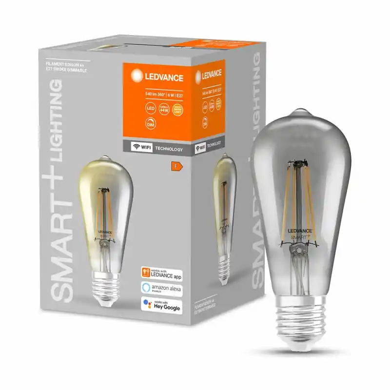 Ledvance LED Smart+ Filament Edison ST64 6W = 44W E27 Rauchglas 540lm extra warmweiß 2500K Dimmbar App Google Alexa WiFi Geprüft