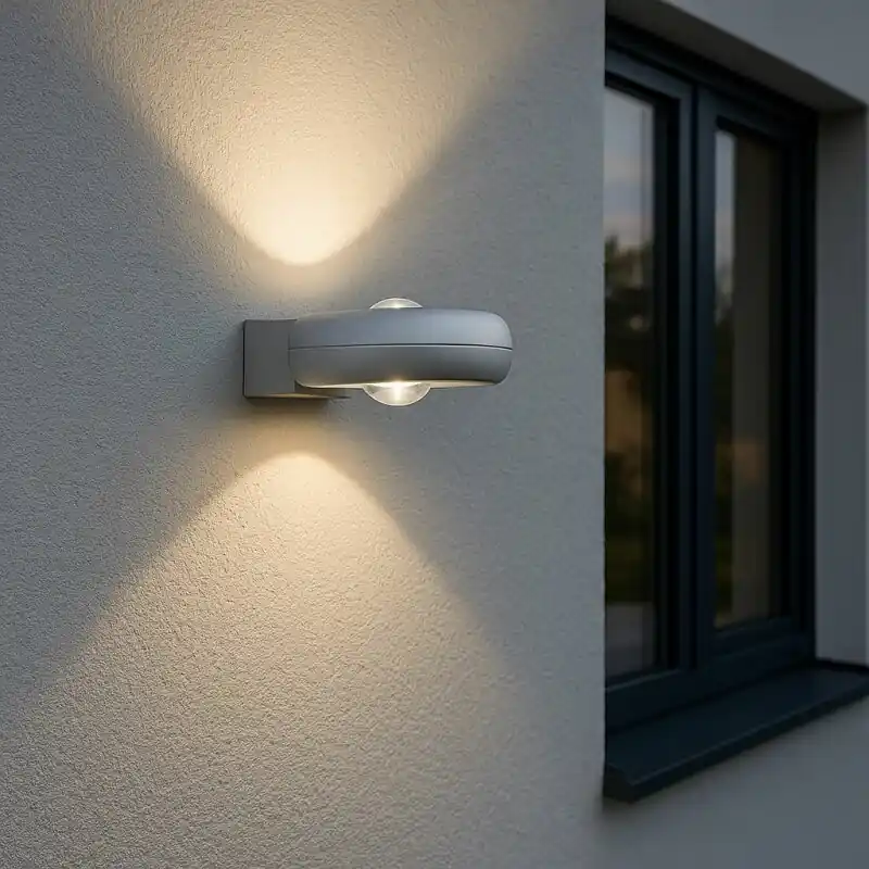 Top-Preis Helestra LED Außenleuchte Wandlampe Twain Design silbergrau Up&Down 2 x 3W 560lm IP54 warmweiß 3000K