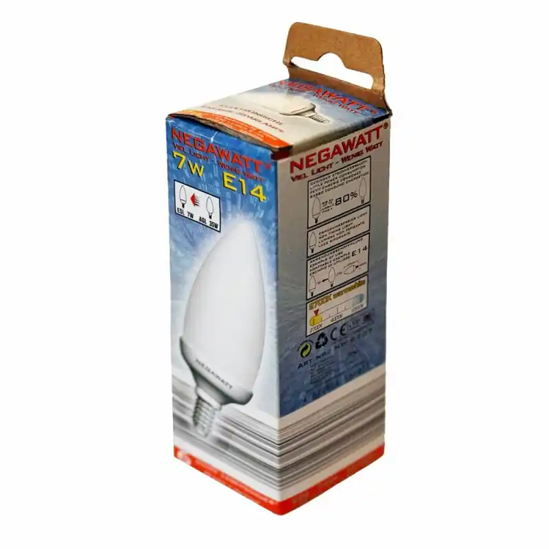 Negawatt ESL Energiesparlampe Kerze 7W = 35W E14 matt 330lm warmweiß 2700K Neuheit