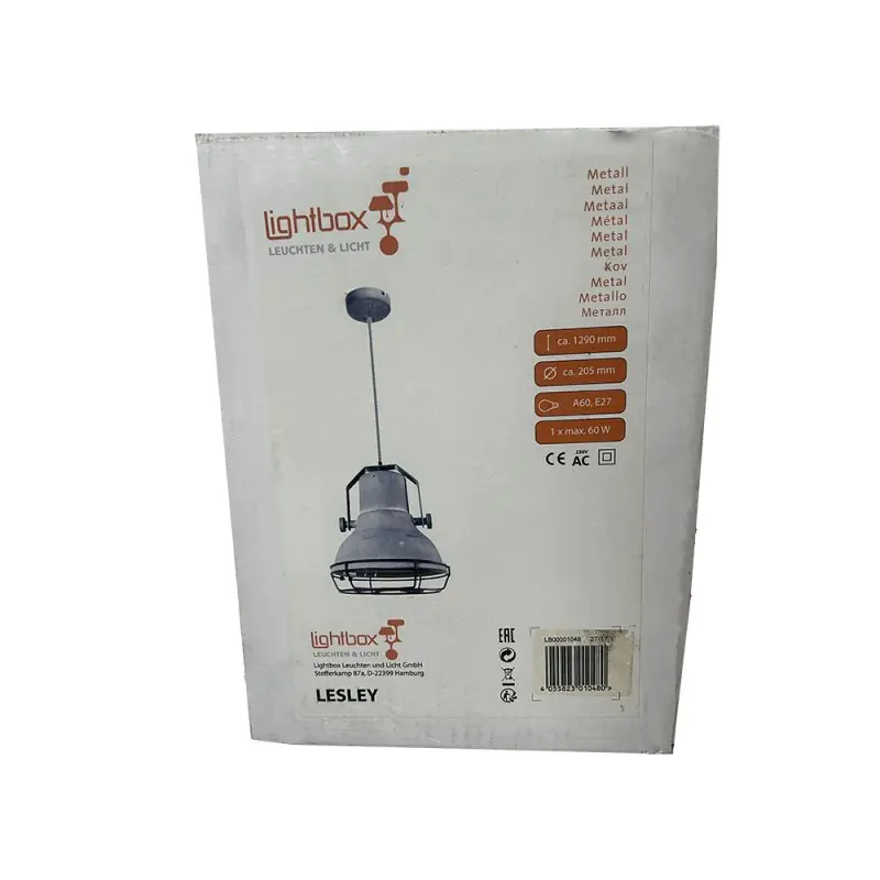 Lightbox Deckenleuchte Pendelleuchte Lesley Eisen Industrie Ø20cm max. 60W E27 ohne Leuchtmittel kürzbar Markenprodukt