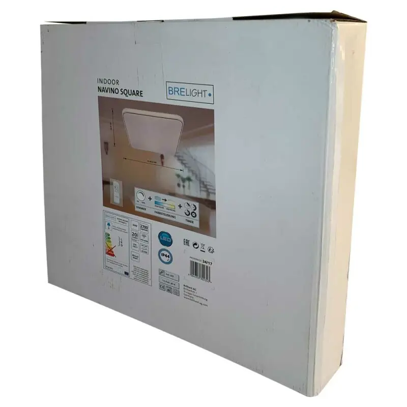 Brelight LED Deckenleuchte Navino Square Weiß IP44 43cm 36W 2700lm CCT 3000K-6000K dimmbar Fernbedienung Solange Der Vorrat Reicht