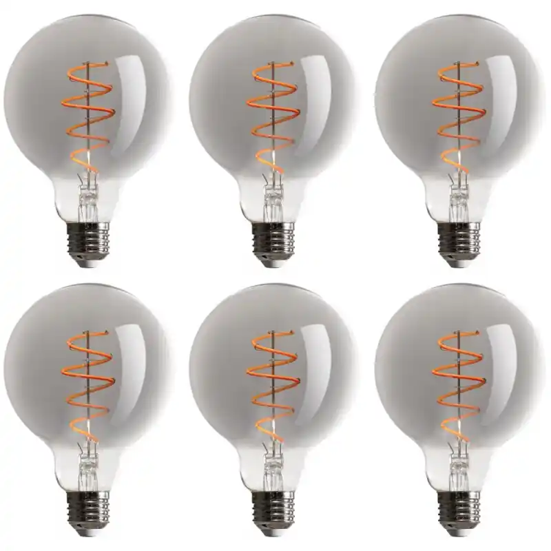 Highlight 6 x LED Spiral Filament Leuchtmittel G95 Globe 5W E27 Rauchglas 130lm extra warmweiß 1800K DIMMBAR