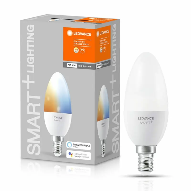 Kostenloser Rückversand Ledvance LED Smart+ Leuchtmittel Kerze 4,9W = 40W E14 matt 470lm Tunable White 2700K-6500K Dimmbar App Google Alexa WiFi
