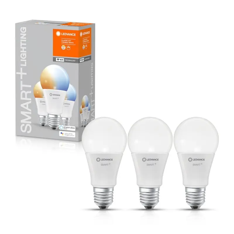 Markenware 3 x Ledvance LED Smart+ Leuchtmittel Birne A60 9W = 60W E27 matt 806lm Tunable White 2700K-6500K Dimmbar App Google Alexa WiFi