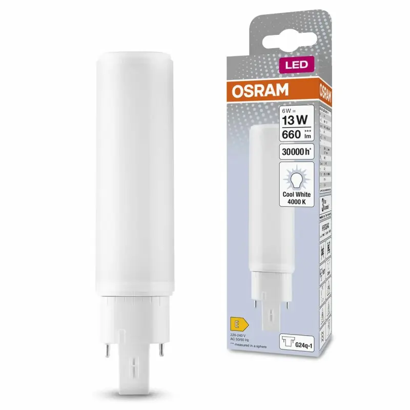 Zertifiziert Osram LED Leuchtmittel Dulux D/E 6W = 13W G24q-1 660lm 840 neutralweiß 4000K 4 Pins HF & AC Mains