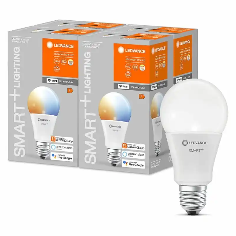 4 x Ledvance LED Smart+ Birne A60 9,5W = 75W E27 matt 1055lm Tunable White 2700K-6500K Dimmbar App Google Alexa WiFi Preisknaller