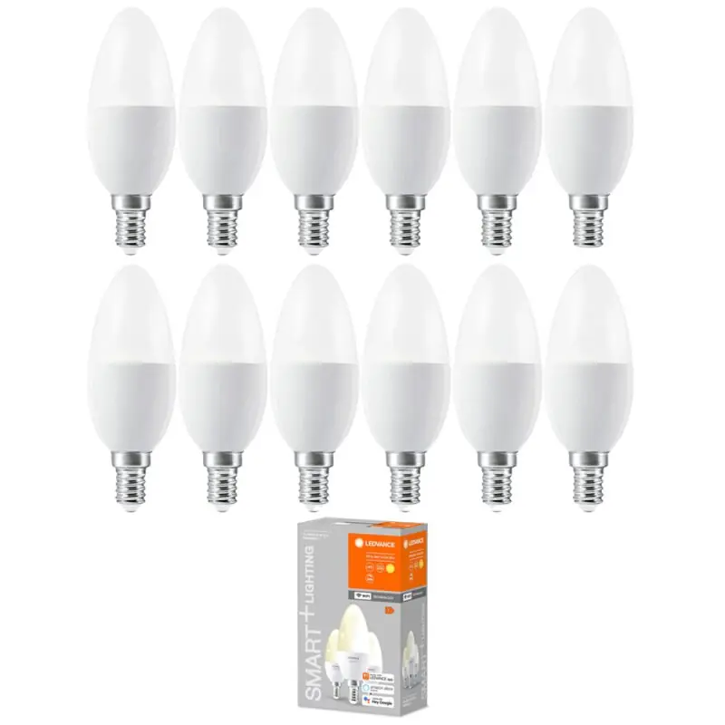 12 x Ledvance LED Smart+ Kerze 4,9W = 40W E14 matt 470lm warmweiß 2700K Dimmbar App Google Alexa WiFi Neuheit