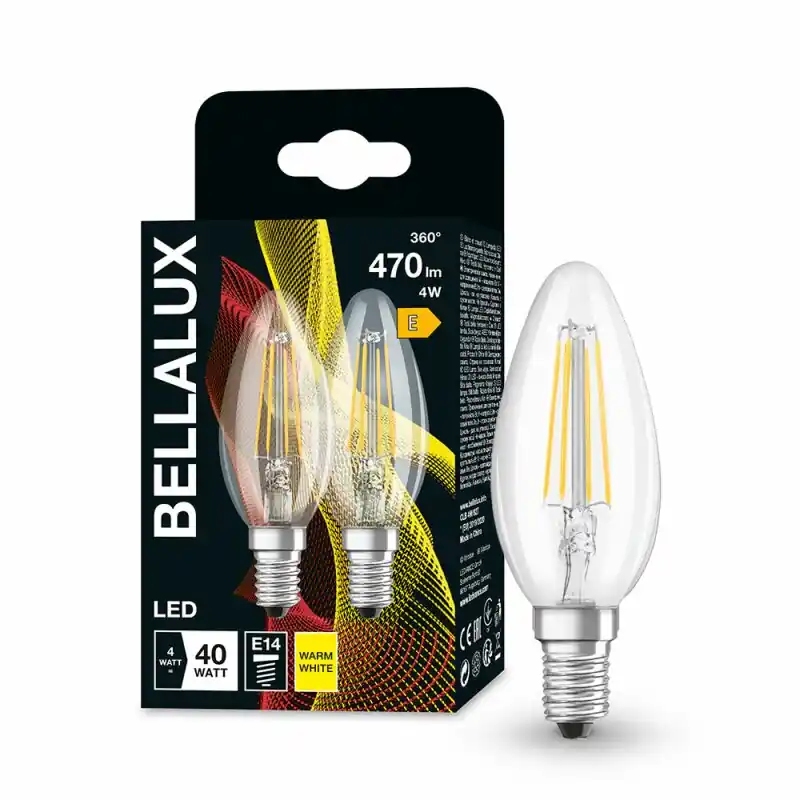 2 x Bellalux LED Filament Leuchtmittel Kerzen 4W = 40W E14 klar 470lm 827 warmweiß 2700K Günstig