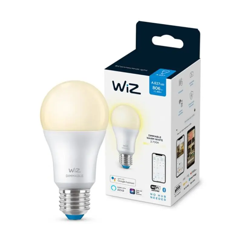 Sale WiZ Smart LED A60 Birnenform 8W = 60W E27 matt 806lm warmweiß 2700K dimmbar App Google Alexa WiFi