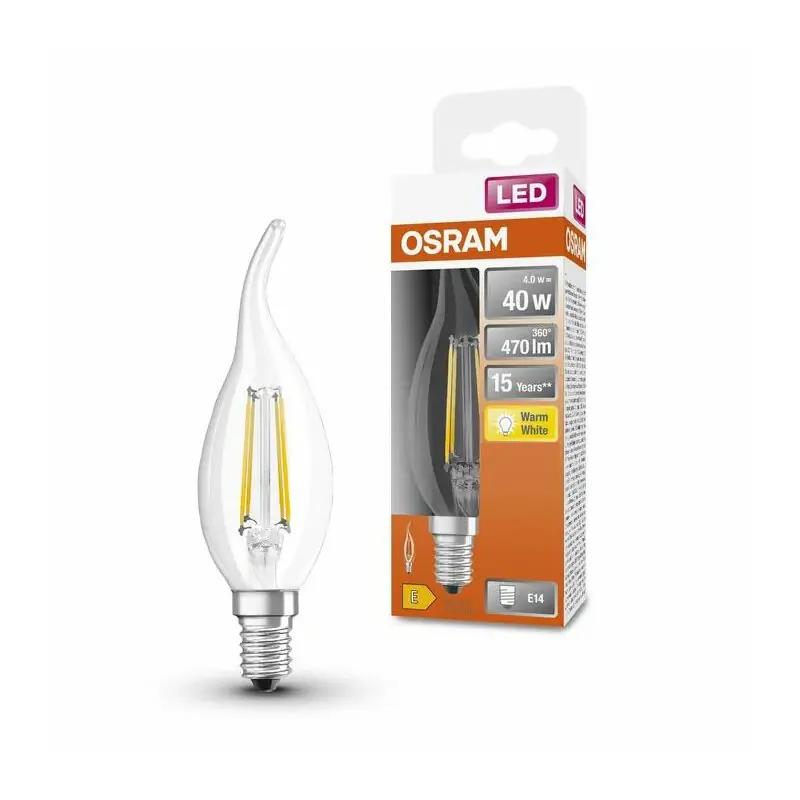 Osram LED Filament Retrofit Windstoß Kerze 4W = 40W E14 klar Classic BA 40 FS warmweiß 2700K Saisonangebot