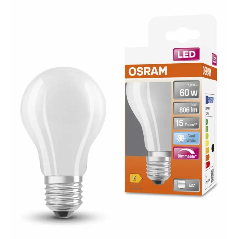 Geprüft Osram LED Filament Superstar Classic A 7,5W = 60W E27 matt 806lm FS neutralweiß 4000K DIMMBAR