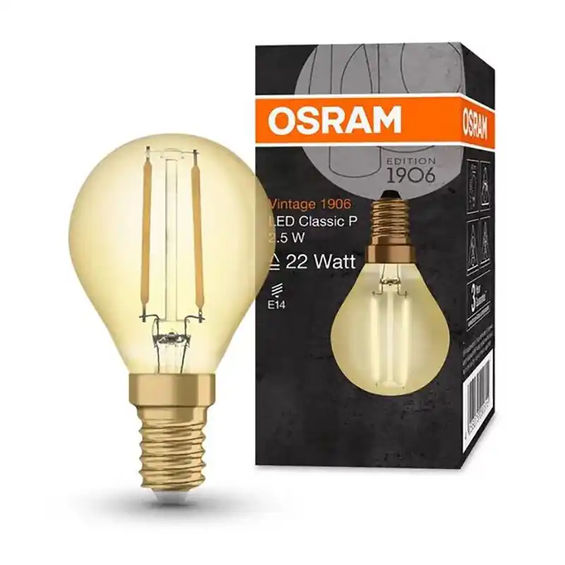 Direktkauf Osram LED Filament P45 Tropfen Vintage 1906 2,5W = 22W E14 Gold extra warmweiß 2400K