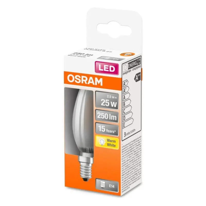 Günstig Osram LED Filament Kerze 2,5W = 25W E14 Matt 250lm FS warmweiß 2700K