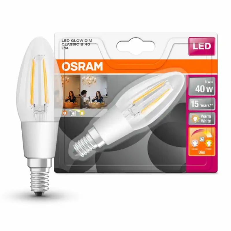 Preiswert Osram LED Filament Kerze 4,5W = 40W E14 klar 470lm FS warmweiß Glowdim 2200K - 2700K DIMMBAR