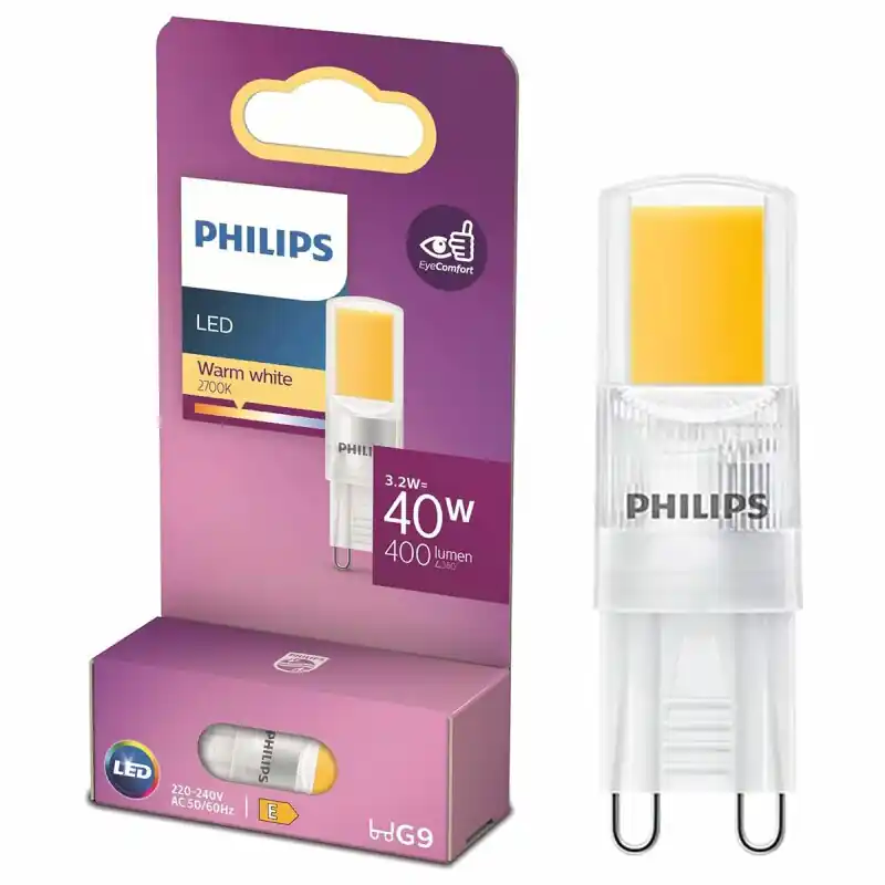 Philips LED Leuchtmittel Stiftsockellampe 3,2W = 40W G9 COB klar 400lm warmweiß 2700K Highlight