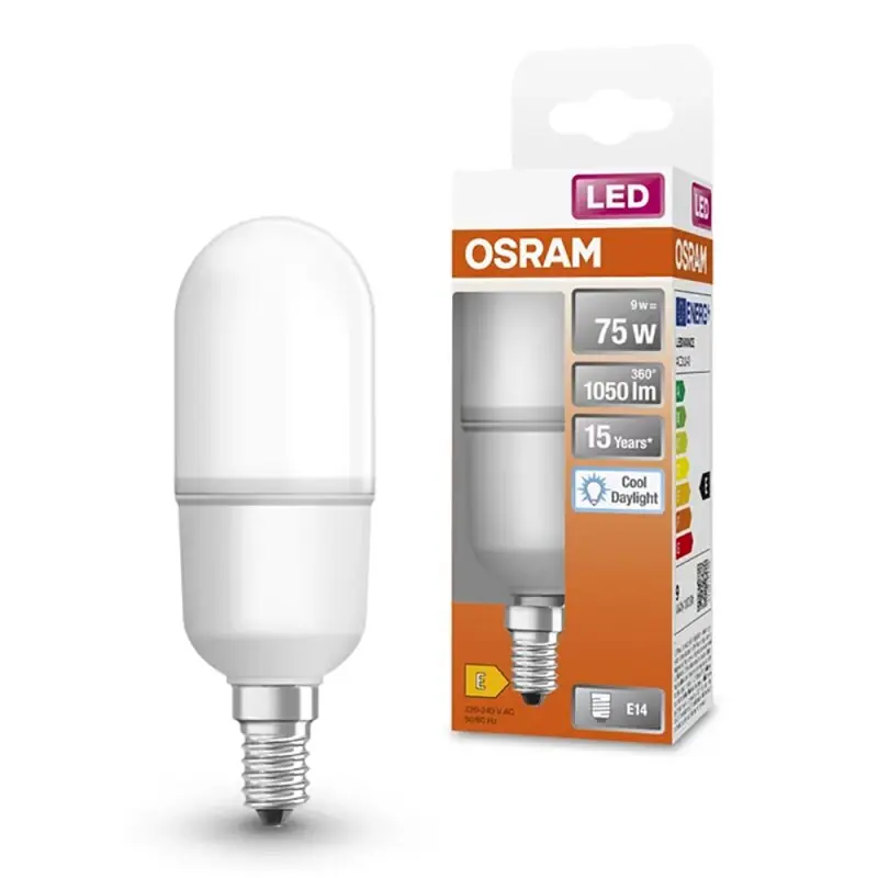 Billig Osram LED Leuchtmittel Röhre Stick 9W = 75W E14 matt 1050lm kaltweiß 6500K Tageslicht