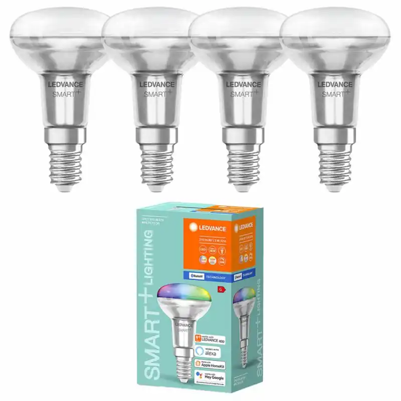 Jetzt Kaufen 4 x Ledvance LED Smart+ Glas Reflektor R50 3W = 40W E27 matt 210lm RGBW 2700K-6500K Dimmbar App Google Alexa Bluetooth