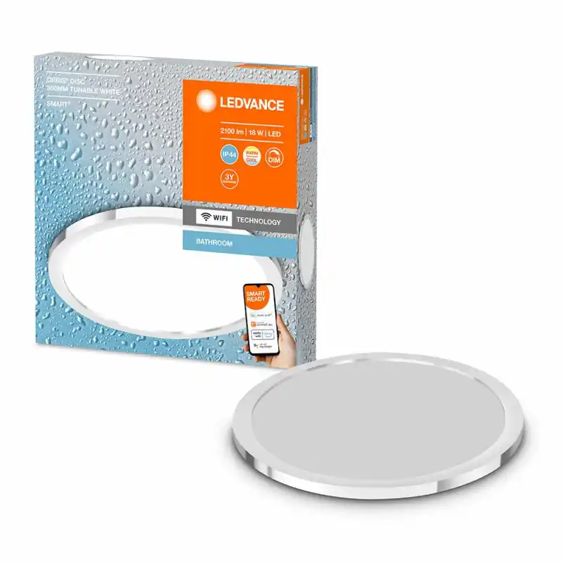 Ledvance LED Smart+ Wand- und Deckenleuchte Orbis Disc Chrom Ø30cm IP44 18W 2100lm 3000K-6500K Dimmbar App Google Alexa WiFi Direktkauf