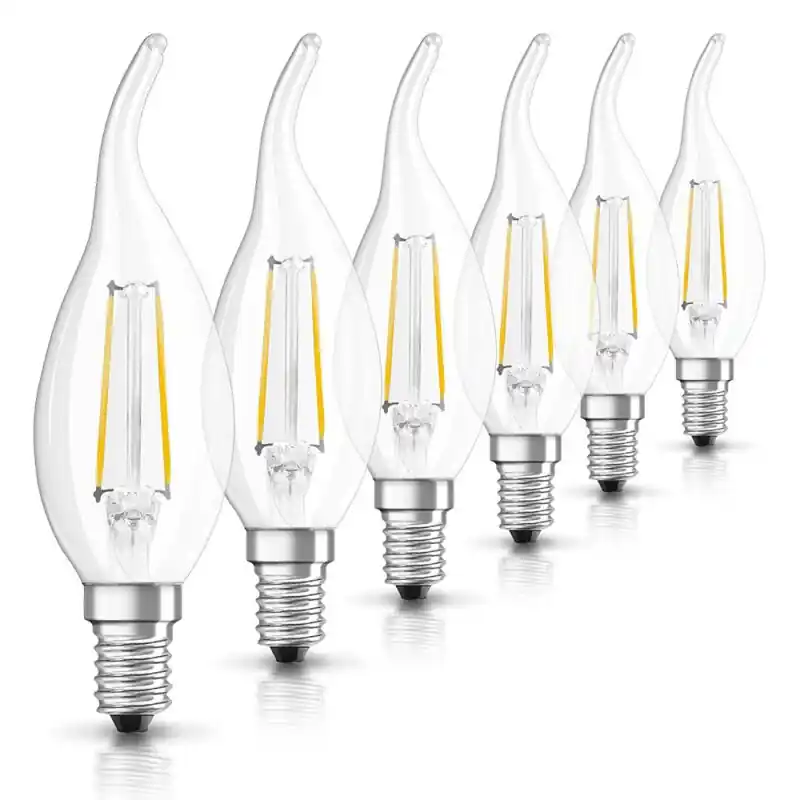 6 x Osram LED Filament Leuchtmittel Windstoßkerze 2,5W = 25W E14 klar 250lm warmweiß 2700K Preisknaller