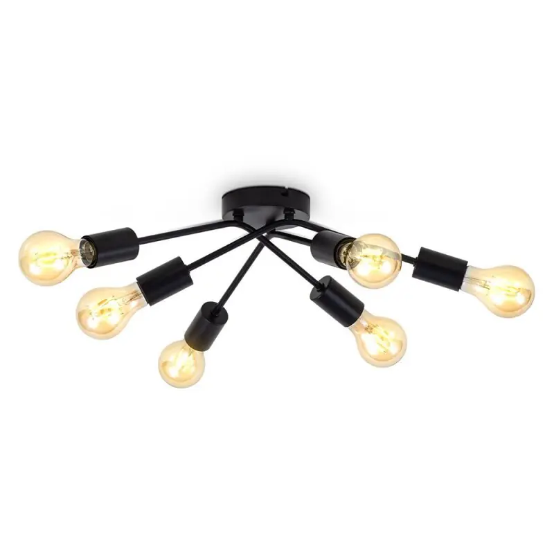 Geprüft B.K.Licht Deckenleuchte Retro Vintage Schwarz max. 6 x 40W E27 ohne Leuchtmittel schwenkbar