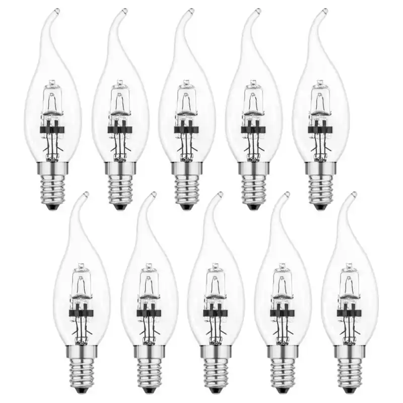 10 x Merkur Halogen Windstoß Kerze 20W = 27W E14 klar 240V 235lm warmweiß 2900K dimmbar Bestpreis