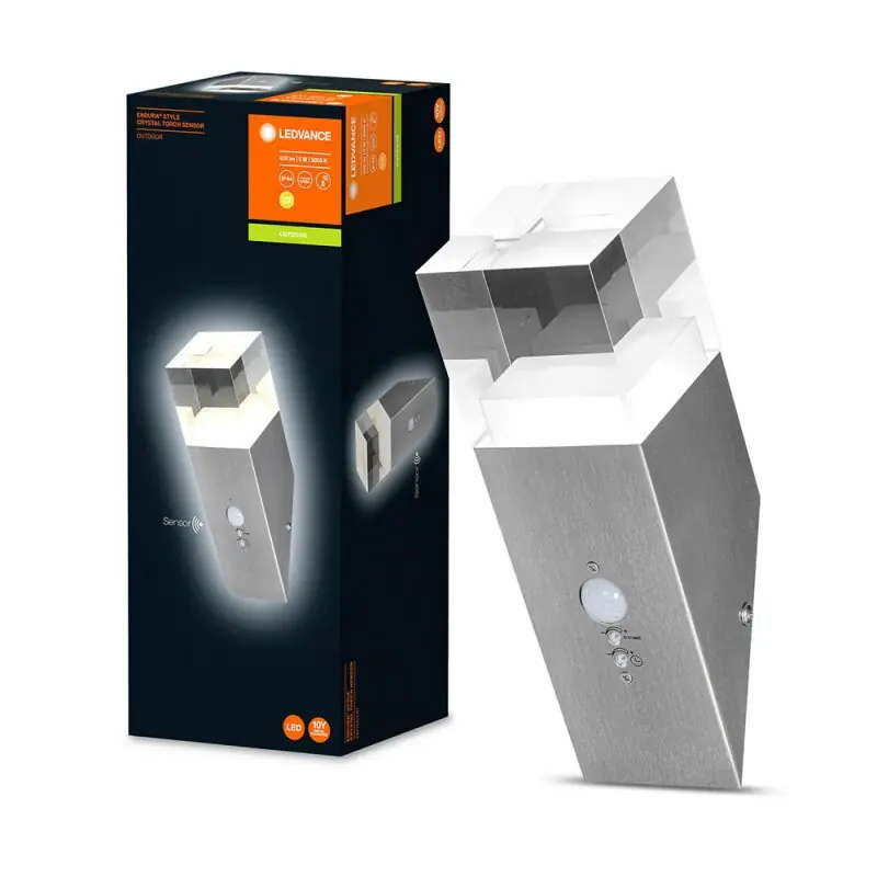Ledvance LED Außenleuchte Wandleuchte Endura Style Crystal Torch Stahl IP44 4,9W 400lm warmweiß 3000K mit Sensor Markenprodukt