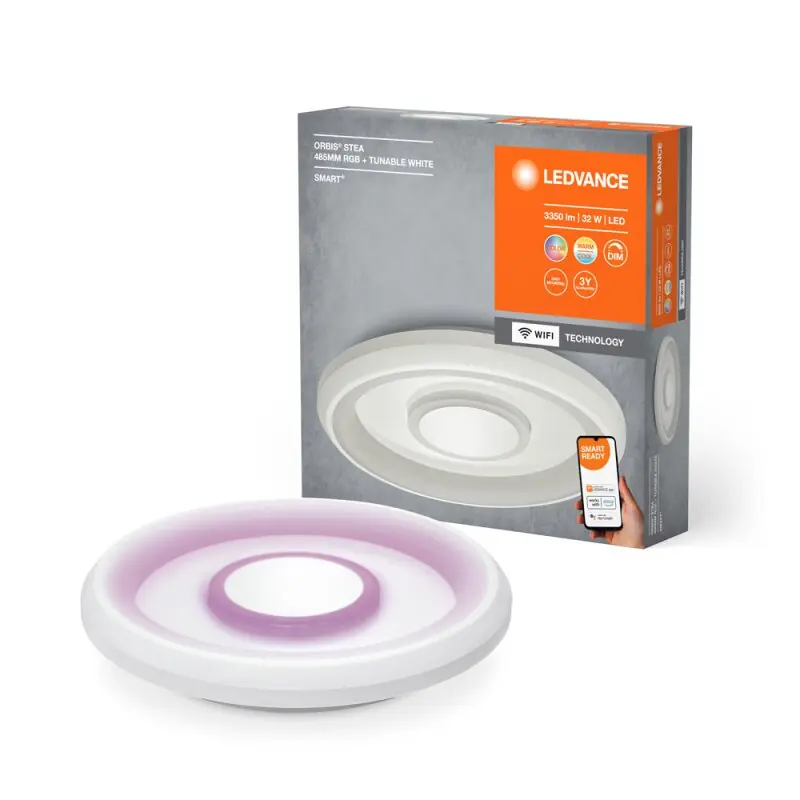 Nur Für Kurze Zeit Ledvance LED Smart+ Deckenleuchte Oribs Stea Weiß Ø52,5cm 32W 3350lm RGBW Dimmbar App Google Alexa WiFi