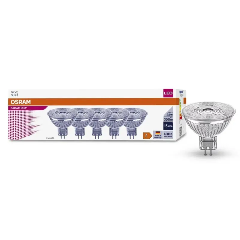 5 x Osram LED Parathom MR16 Glas Reflektor 3,8W = 35W GU5,3 12V 350lm neutralweiß 4000K 36° Must-Have