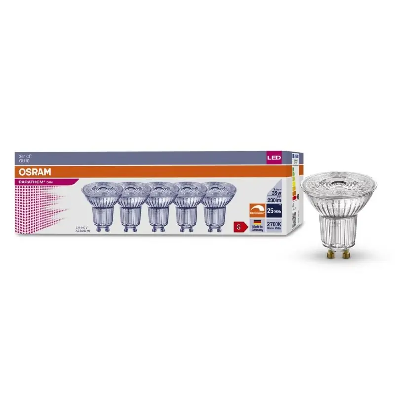 Beliebt 5 x Osram LED Parathom PAR16 Glas Reflektor 3,4W = 35W GU10 230lm warmweiß 2700K 36° Ra>90 DIMMBAR