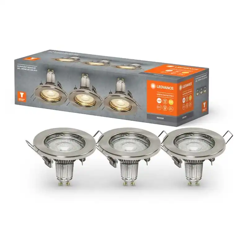 3 x Ledvance LED Einbaustrahler Recess Gebürsteter Nickel 2,6W GU10 230lm Warmweiß 2700K Mega-Angebot