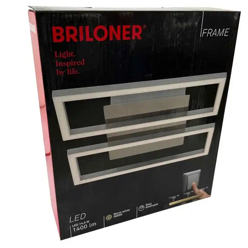 Preisknaller Briloner LED Deckenleuchte Frame Nickel matt 24x28cm 14,5W 1400lm Warmweiß 3000K 3-Stufen-Dimmbar