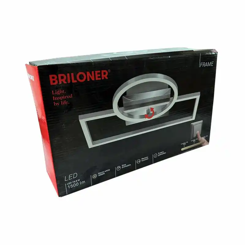 Neue Ware Briloner LED Deckenleuchte Frame Chrom 38x31cm 19,6W 1500lm warmweiß 3000K 3-Stufen-Dimmbar