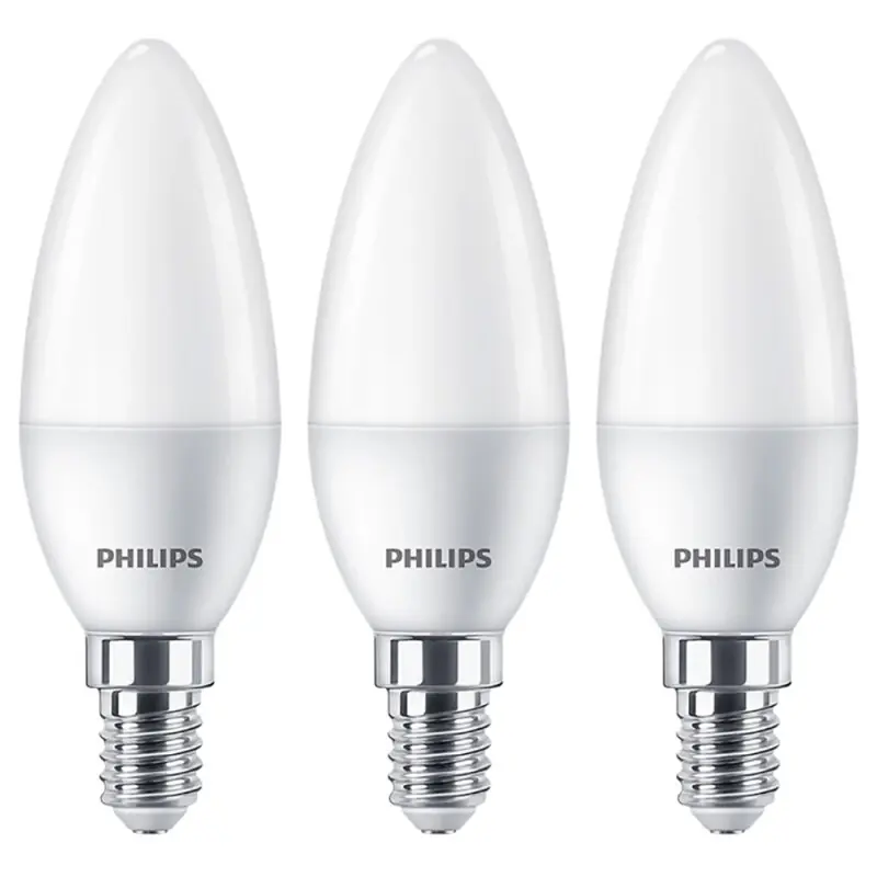 Geprüft 3 x Philips LED Leuchtmittel Kerzenform 4,9W = 40W E14 matt 470lm warmweiß 2700K