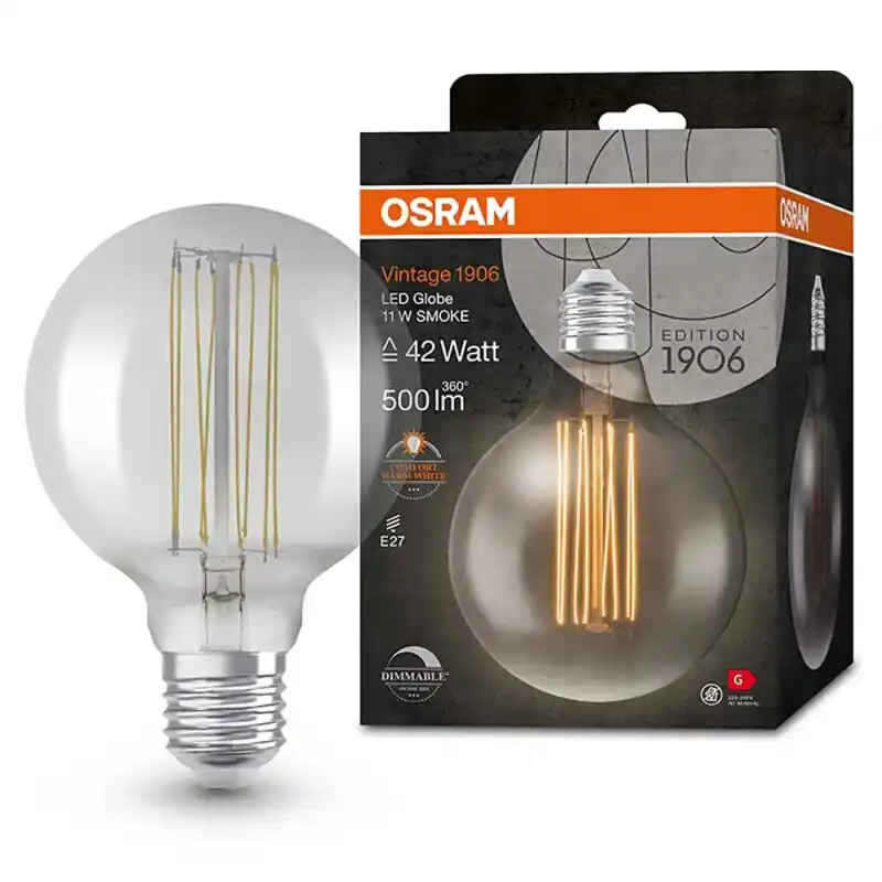 Geprüft Osram LED Filament G125 Globe 11W = 42W E27 Rauchglas 500lm Extra Warmweiß 1800K DIMMBAR