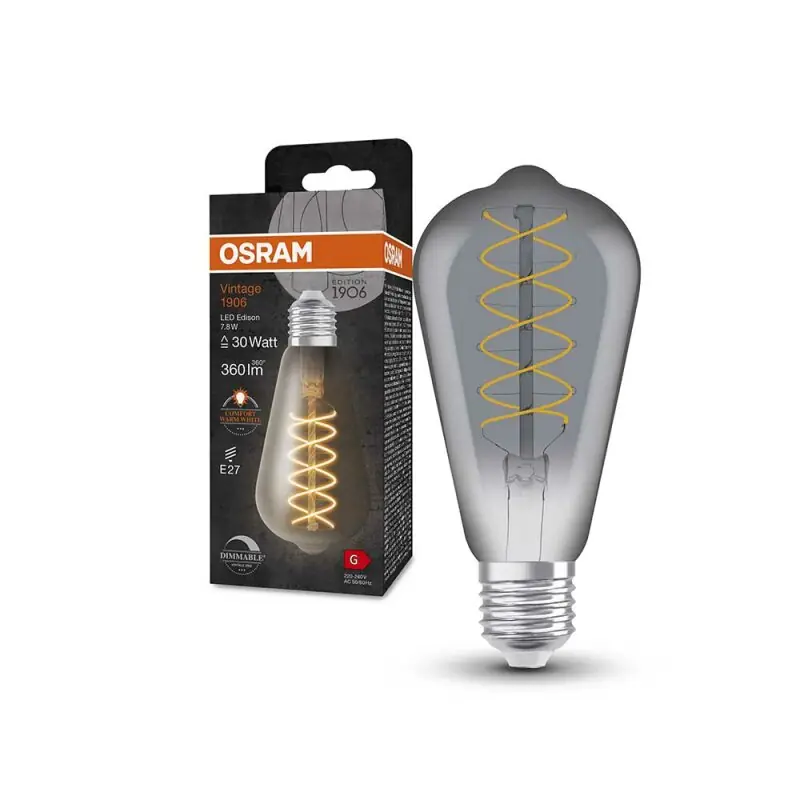 Neu Osram LED Spiral Filament ST64 Edison 7,8W = 30W E27 Rauchglas 360lm Extra Warmweiß 1800K DIMMBAR