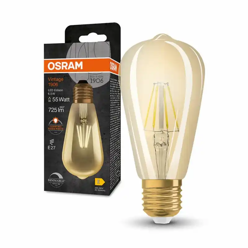 Neu Osram LED Filament Leuchtmittel Edison ST64 6,5W = 55W E27 Gold 725lm extra warmweiß 2400K DIMMBAR